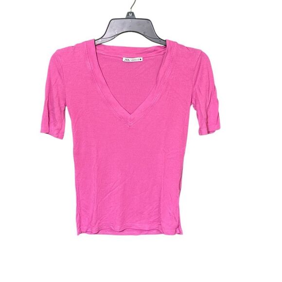 Zara Pink V-Neck Women's Top - Picture 1 of 5